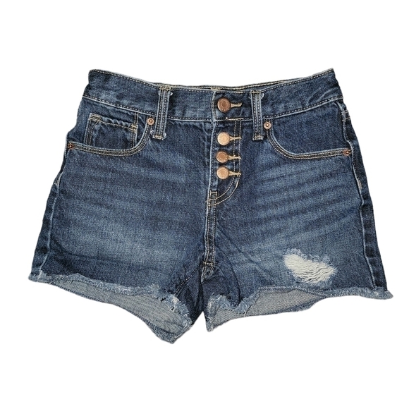 Old Navy size 7 distressed denim shorts Adjustable waistband Button fly - Picture 1 of 6